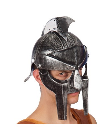 Elmo spartano grigio con visiera e cimiero per costume da guerriero greco romano