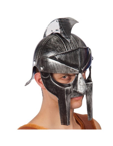 Elmo spartano grigio con visiera e cimiero per costume da guerriero greco romano