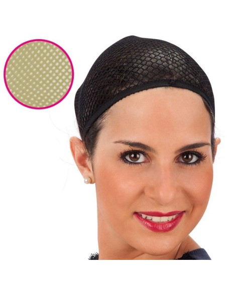 Retina per capelli nera indossata da donna per tenere i capelli sotto parrucche e costumi