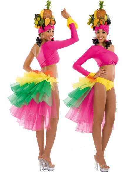 Gonna brasiliana multicolore con coda verde gialla rosa per Carnevale danza