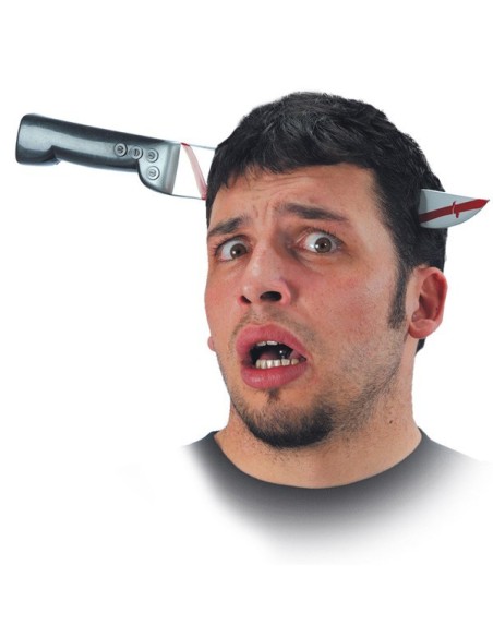 Cerchietto horror con coltello finto che attraversa la testa per costume Halloween spaventoso