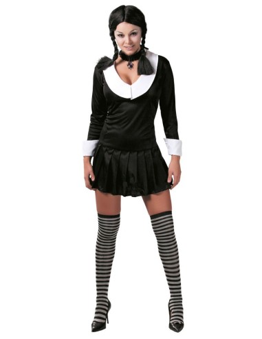 Costume Mercoledì nero con colletto bianco e gonna plissettata per Halloween donna