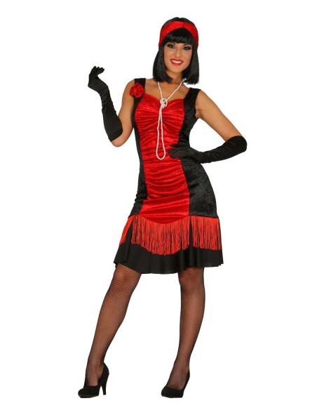 Costume Charleston rosso con frange e fascia anni '20 per donna vintage