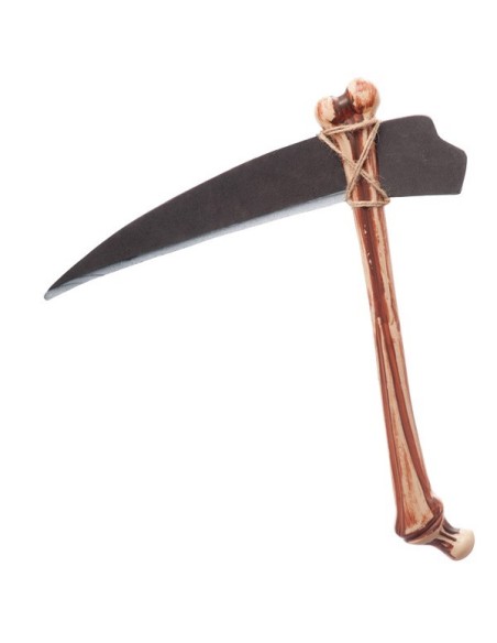 Falce Grim Reaper 35cm lama nera EVA manico osso plastica accessorio costume Halloween horror