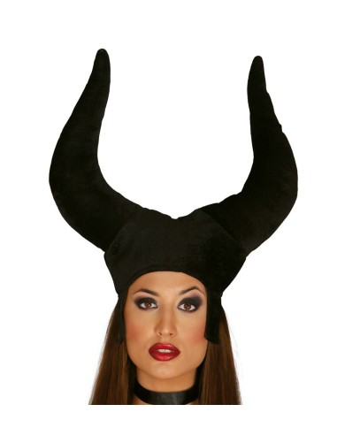 Copricapo Malefica in velluto nero con corna curve iconiche per costume Halloween