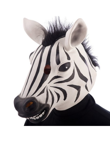Maschera zebra in lattice con stripes bianche e nere, orecchie e criniera per travestimenti