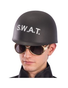 Elmo nero SWAT da adulto con scritta bianca per costume da poliziotto