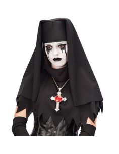 Velo suora nero in tessuto con croce per costume horror Halloween donna