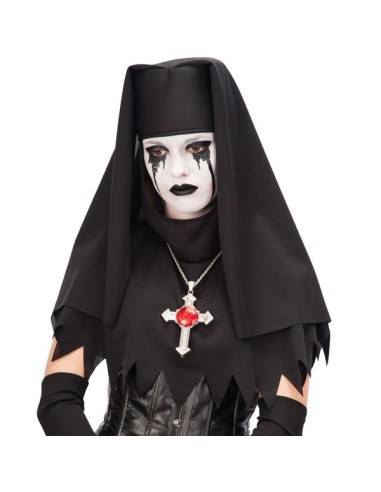 Velo suora nero in tessuto con croce per costume horror Halloween donna