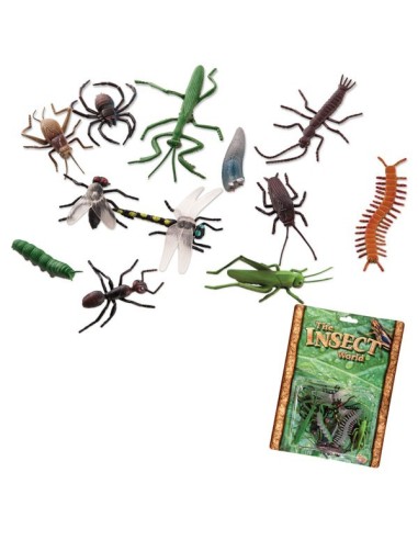 Set 12 insetti assortiti ragni scarafaggi mantidi cavallette in blister per feste Halloween scherzi horror