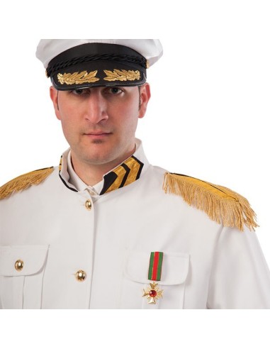Mostrina militare dorata su uniforme bianca con decorazioni e nappe per costume storico