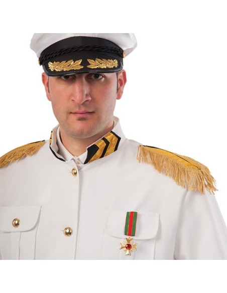 Mostrina militare dorata su uniforme bianca con decorazioni e nappe per costume storico