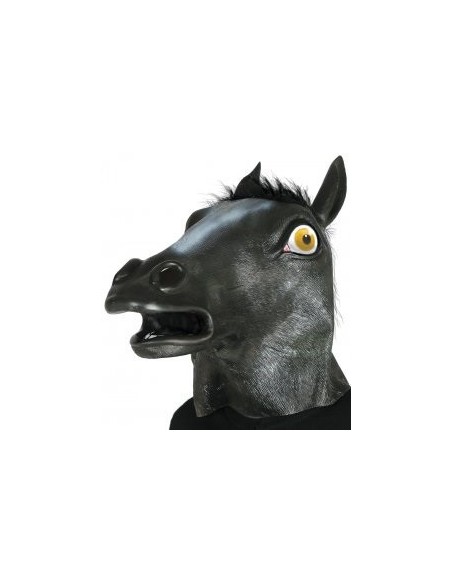 Maschera cavallo nero in lattice con occhi gialli e criniera per Halloween e feste horror