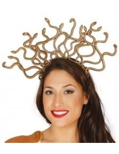 Diadema dorata Medusa con serpenti metallici intrecciati per costumi mitologici Halloween