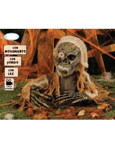 Scheletro animato da cimitero con luci LED negli occhi e movimento per decorazioni Halloween