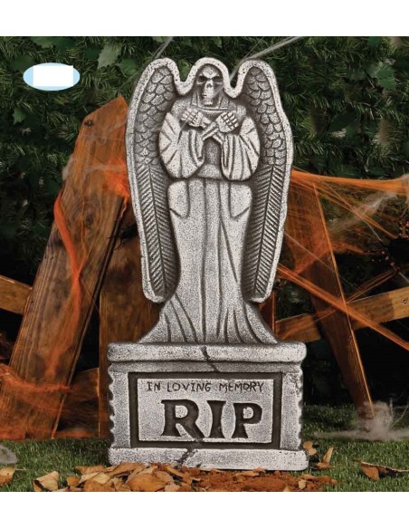 Lapide decorativa RIP con angelo scolpito 60x30 cm per Halloween e decorazioni horror su prato