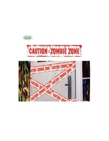 Nastro delimitatore rosso e bianco Caution Zombie Zone lungo 6 metri per decorazioni Halloween horror
