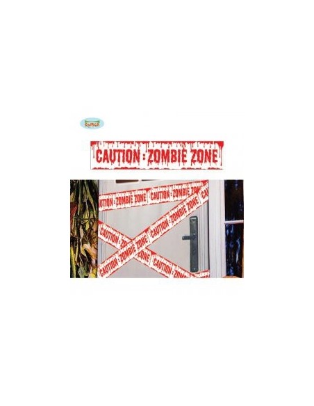 Nastro delimitatore rosso e bianco Caution Zombie Zone lungo 6 metri per decorazioni Halloween horror