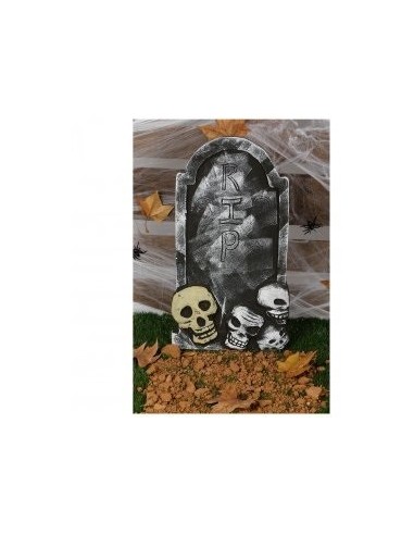 Lapide decorativa grigia 59x33cm con teschi bianchi e foglie autunnali per Halloween horror