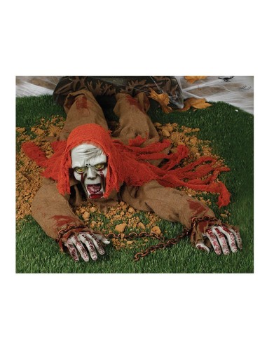 Zombie strisciante animato con sangue e movimenti per decorazioni Halloween horror 120cm