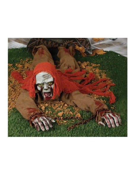 Zombie strisciante animato con sangue e movimenti per decorazioni Halloween horror 120cm