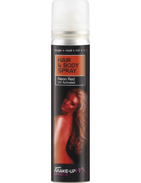Spray UV rosso neon per capelli e corpo 75ml con effetto fluorescente sotto luce ultravioletta
