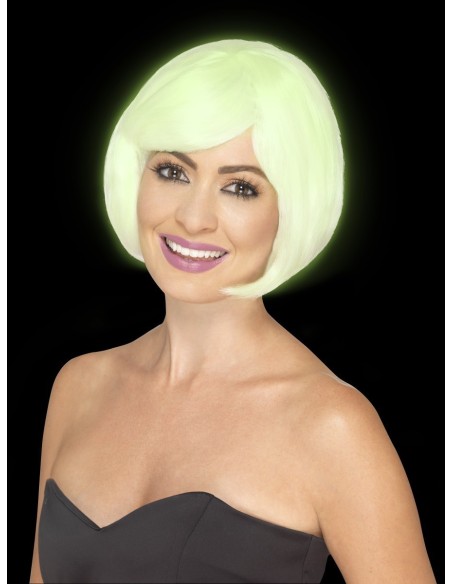 Parrucca corta fluo verde fluorescente caschetto bob per feste glow party