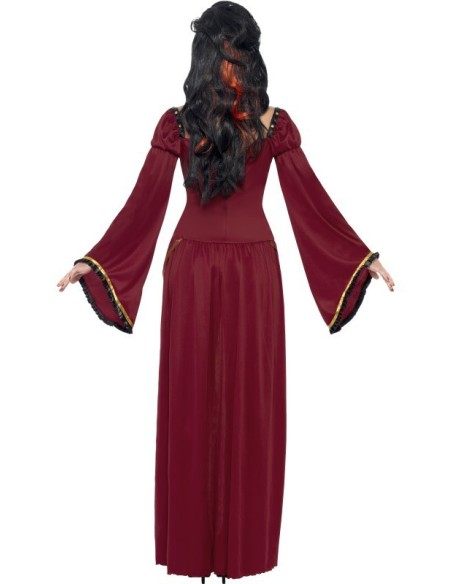 Costume vampiressa gotica donna bordeaux con corsetto nero e maniche ampie per Halloween