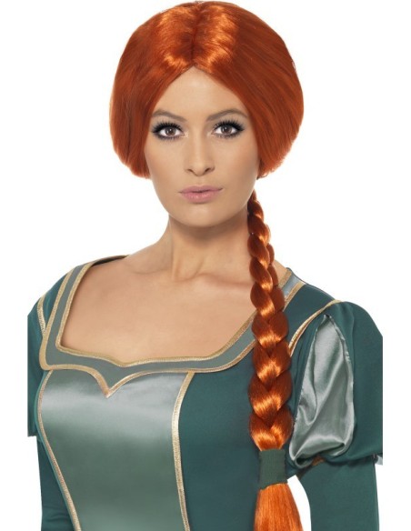 Parrucca rossa Principessa Fiona con treccia lunga per costume travestimento Shrek