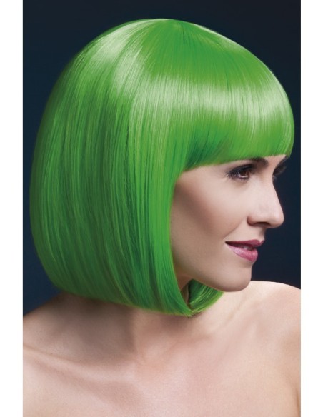 Parrucca verde neon caschetto corto con frangia stile moderno per feste e cosplay