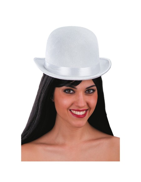 Bombetta bianca elegante in velluto e feltro per costumi vintage e teatrali