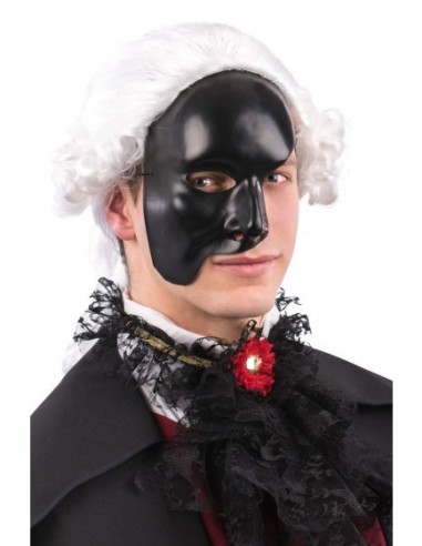 Maschera nera Fantasma dell'Opera metà volto con parrucca bianca e costume teatrale per travestimenti