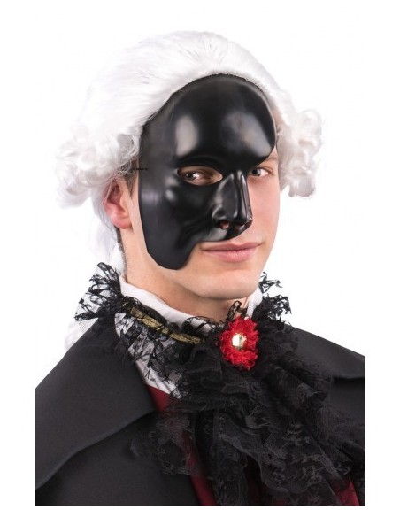 Maschera nera Fantasma dell'Opera metà volto con parrucca bianca e costume teatrale per travestimenti