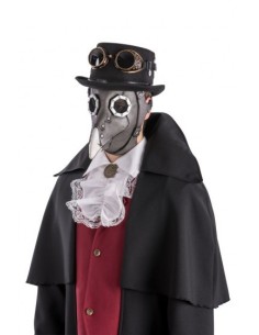 Maschera corvo steampunk in lattice grigio con becco lungo per costume Halloween
