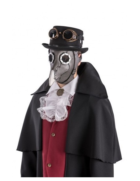 Maschera corvo steampunk in lattice grigio con becco lungo per costume Halloween