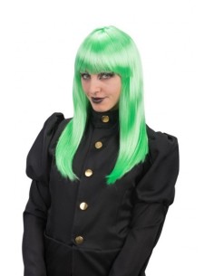 Parrucca verde lunga liscia con frangia donna per travestimenti Halloween Carnevale