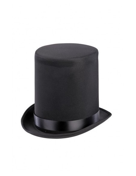 Cilindro nero elegante in raso indossato da uomo con camicia bianca per costume da gentiluomo