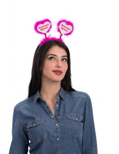 Cerchietto rosa fuxia con cuori e piume marabout per addio al nubilato sposa