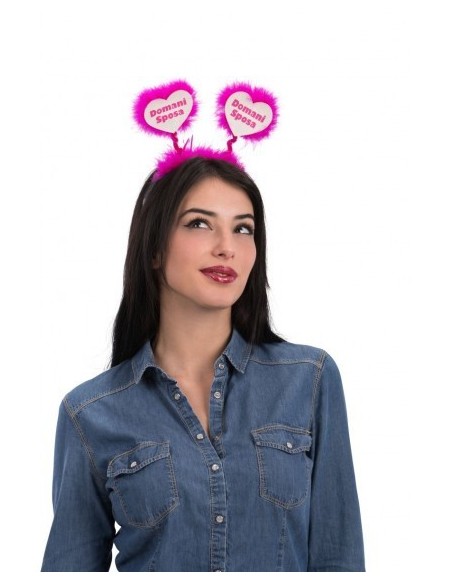 Cerchietto rosa fuxia con cuori e piume marabout per addio al nubilato sposa