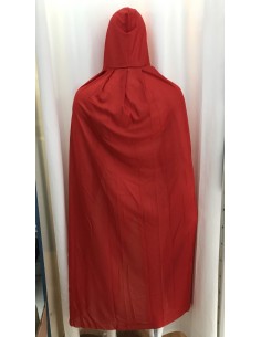Mantello rosso con cappuccio lungo 140cm indossato su manichino per costumi medievali fantasy 2