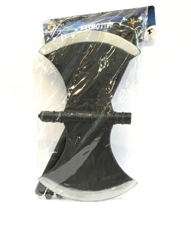 Doppia falce smontabile nera con manico lungo per costumi medievali e fantasy horror