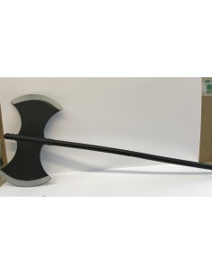 Doppia falce smontabile nera con manico lungo per costumi medievali e fantasy horror