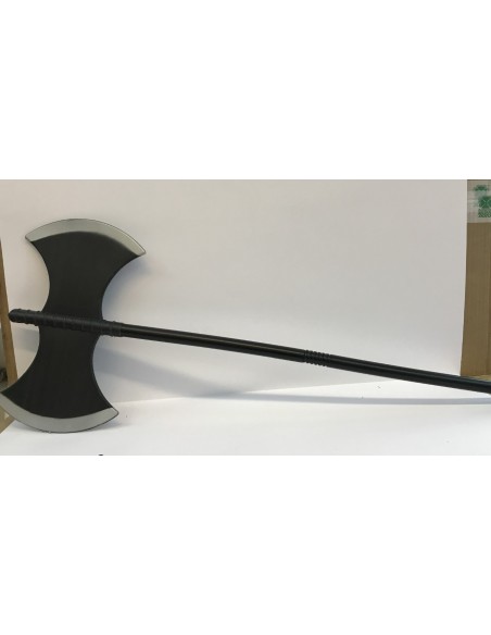 Doppia falce smontabile nera con manico lungo per costumi medievali e fantasy horror