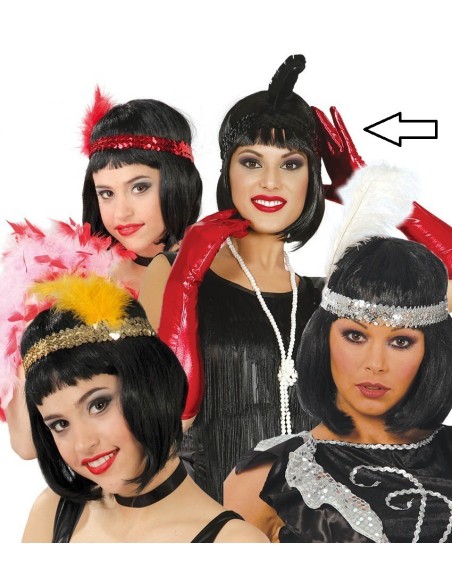 Fascia charleston nera con decorazioni per capelli stile anni 20 flapper vintage