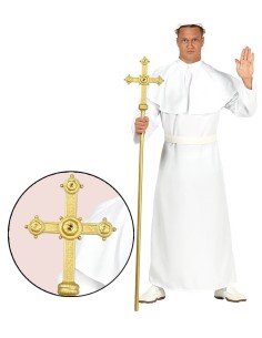 Bastone arcivescovo smontabile dorato con croce ornamentale per costume religioso papa vescovo