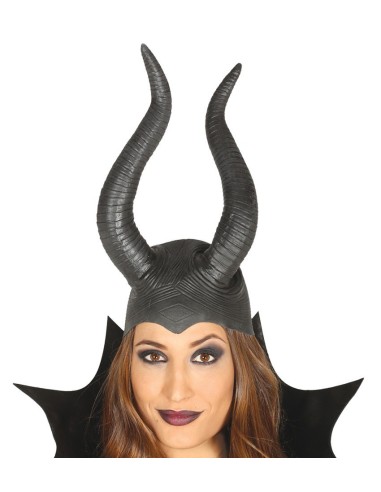 Caschetto nero con corna ricurve per costume da diavolo Halloween donna