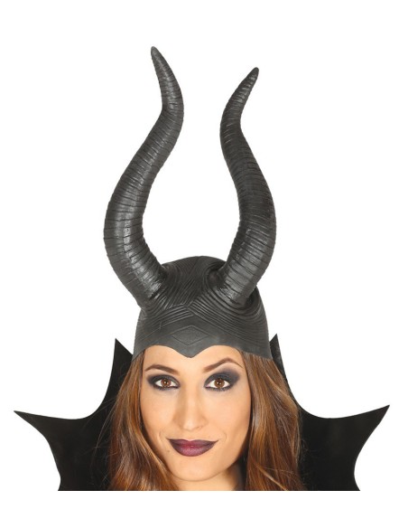 Caschetto nero con corna ricurve per costume da diavolo Halloween donna