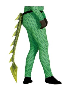Coda drago lattice verde con spine gialle e cintura per costume fantasy Halloween
