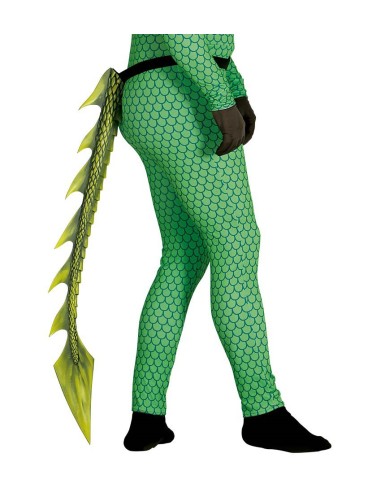 Coda drago lattice verde con spine gialle e cintura per costume fantasy Halloween