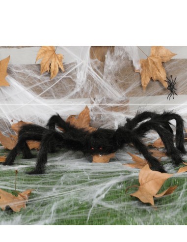 Ragno decorativo nero peloso di 70 cm con zampe articolate per decorazioni Halloween horror